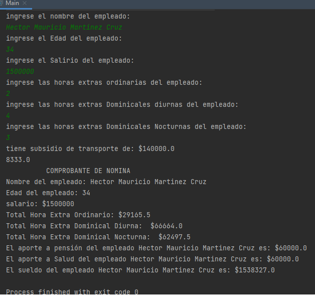 Proceso de Nomina para un empleado