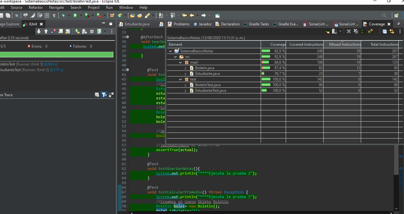 Resultados de eclemma