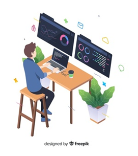Descripción: Programador trabajando en estilo isométrico | Vector Gratis